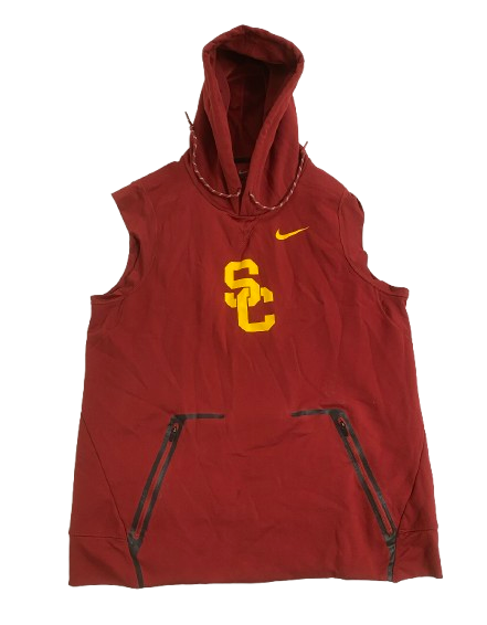 Velus Jones Jr. USC Football Player Exclusive Pre-Game Warm-Up Sleeveless Hoodie with 