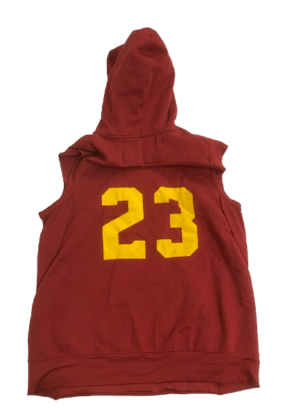 Velus Jones Jr. USC Football Player Exclusive Pre-Game Warm-Up Sleeveless Hoodie with 