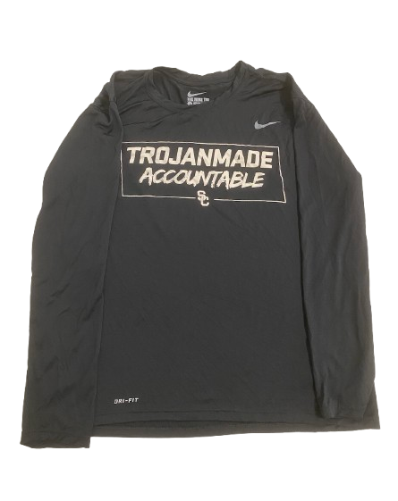 Velus Jones Jr. USC Football Player Exclusive "TROJANMADE ACCOUNTABLE" Long Sleeve Workout Shirt (Size L)
