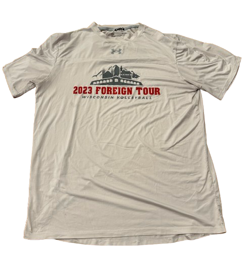 CC Crawford Wisconsin Volleyball Player Exclusive "EUROPE 2023 FOREIGN TOUR" Practice Shirt (Size L)