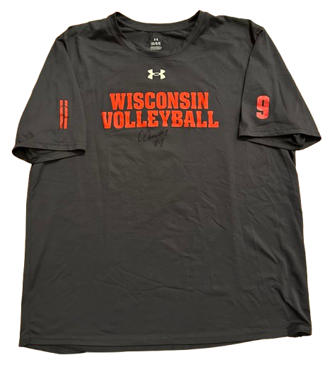 CC Crawford Wisconsin Volleyball SIGNED Player Exclusive "BRING IT" Practice Shirt with 