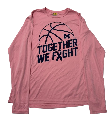 Justin Pippen Michigan Basketball Player Exclusive "TOGETHER WE FIGHT" 2025 Breast Cancer Awareness Night Pre-Game Warm-Up Long Sleeve Shirt with Player Tag (Size L)