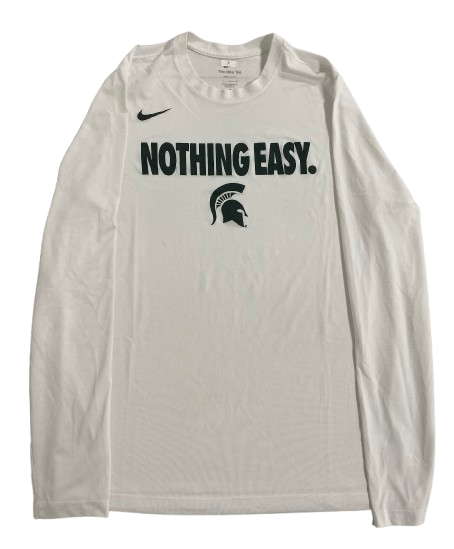 Gehrig Normand Michigan State Basketball Team Issued "NOTHING EASY." 2025 NCAA Tournament Pre-Game Warm-Up / Bench Long Sleeve Shirt (Size L)