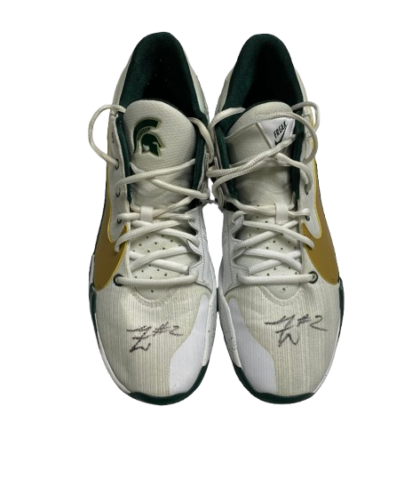 Tyson Walker Michigan State Basketball SIGNED Player Exclusive Game Worn Shoes (Size 11.5) - PHOTOMATCHED