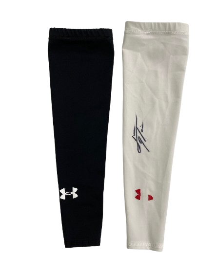 John Tonje Wisconsin Basketball Team Issued SIGNED Set of (2) Game Worn Shooting Sleeves - PHOTOMATCHED