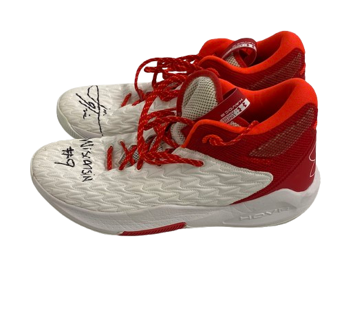 John Tonje Wisconsin Basketball Team Issued SIGNED & INSCRIBED Practice Worn & Photo Day Shoes (Size 15) - PHOTOMATCHED