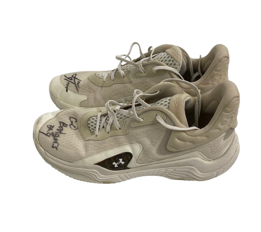 John Tonje Wisconsin Basketball Team Issued SIGNED & INSCRIBED Practice Worn Shoes (Size 15)