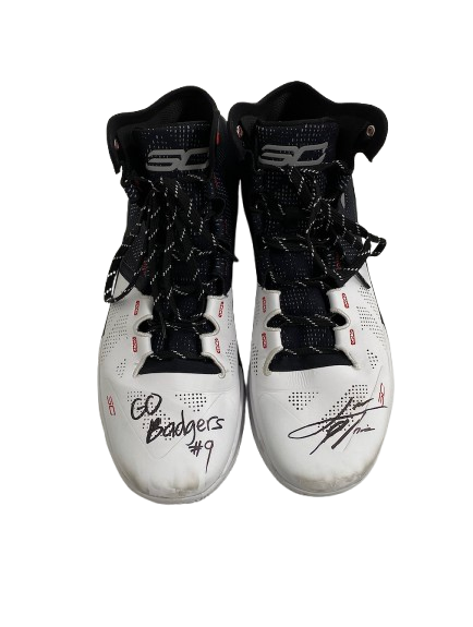 John Tonje Wisconsin Basketball Team Issued SIGNED & INSCRIBED Practice Worn Shoes (Size 15) - PHOTOMATCHED