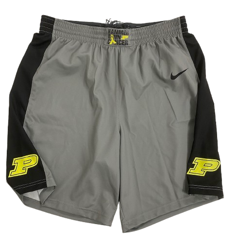 William Berg Purdue Basketball Player Exclusive "HAMMER DOWN CANCER" Game Shorts (Size XLT)