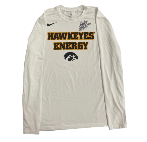 Sydney Affolter Iowa Basketball SIGNED Team Issued "HAWKEYE ENERGY" 2024 Pre-Game Warm-Up / Bench Long Sleeve Shirt (Size L) - PHOTOMATCHED