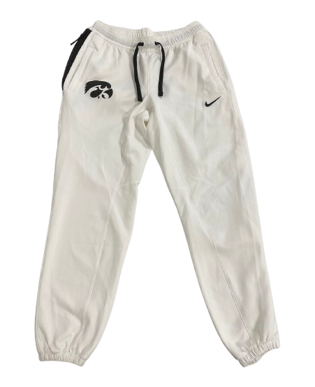 Sydney Affolter Iowa Basketball Player Exclusive All White Pre-Game Warm-Up Sweatpants (Size Women&