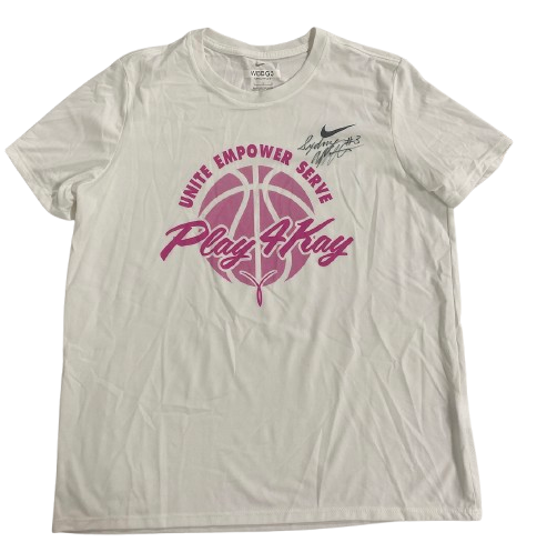 Sydney Affolter Iowa Basketball SIGNED Exclusive "Play 4 Kay" Breast Cancer Awareness Pre-Game Warm-Up Shirt with Player Tag (Size Women&