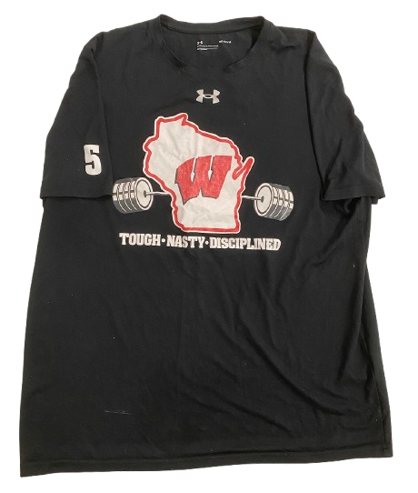 Quincy Burroughs Wisconsin Football Player Exclusive "TOUGH, NASTY, DISCIPLINED" Strength & Conditioning Weight Room Workout Shirt with 