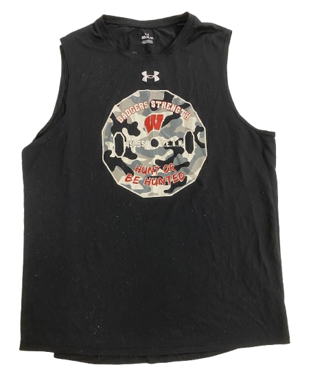 Quincy Burroughs Wisconsin Football Player Exclusive "Badgers Strength - HUNT OR BE HUNTED" Strength & Conditioning Weight Room Workout Tank with 