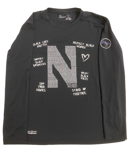 Ty Berry Northwestern Basketball Player Exclusive "Fight For Equality" Pre-Game Warm-Up Long Sleeve Shooting Shirt with Player Tag (Size L)