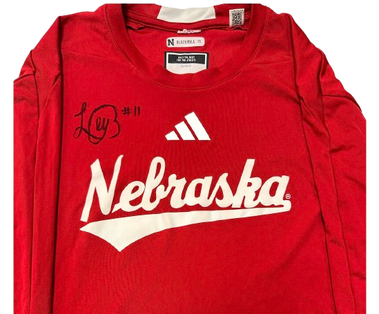 Leyla Blackwell Nebraska Volleyball SIGNED Player Exclusive Pre-Game Warm-Up Long Sleeve Shirt with Player Tag (Size L)