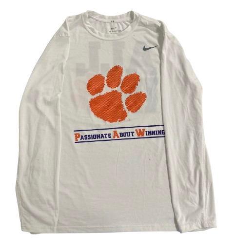 Hamp Greene Clemson Football Player Exclusive "PASSIONATE ABOUT WINNING (PAW) / ALL IN" Long Sleeve Workout Shirt (Size L)