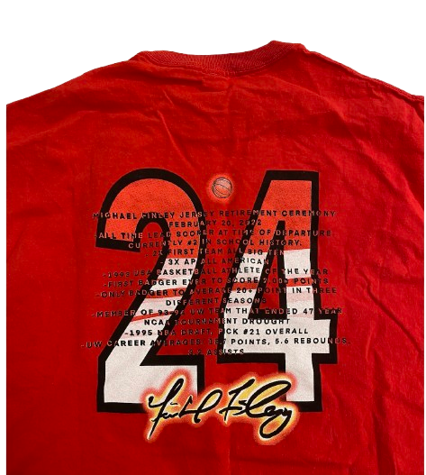 Steven Crowl Wisconsin Basketball Exclusive "Michael Finley Jersey Retirement Ceremony - 2/20/22" T-Shirt (Size XXL)