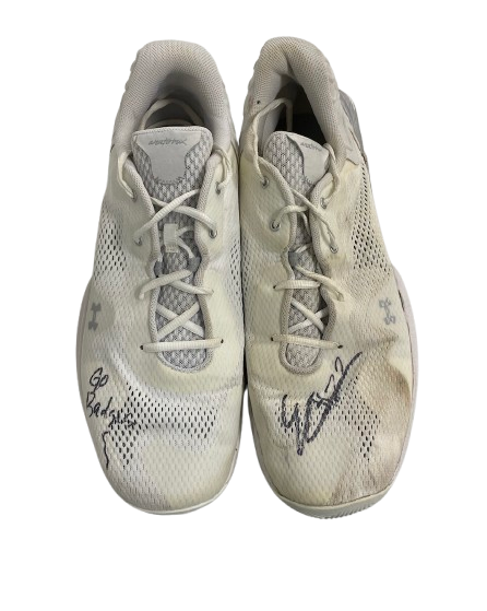Steven Crowl Wisconsin Basketball Signed & Inscribed "Go Badgers" Game Worn Shoes (Size 15)