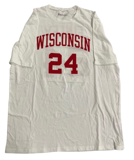 Steven Crowl Wisconsin Basketball Exclusive "Michael Finley Jersey Retirement Ceremony - 2/20/22" Jersey T-Shirt (Size L)