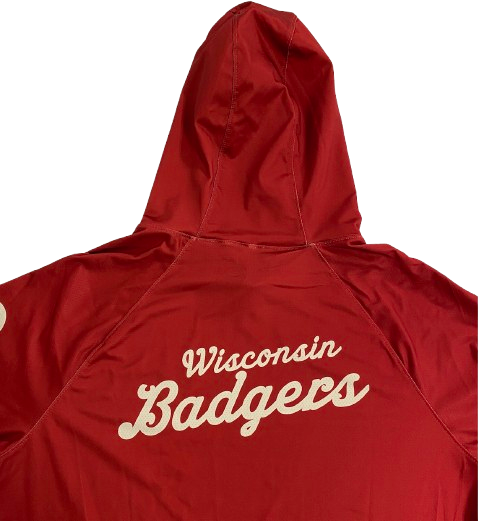 Steven Crowl Wisconsin Basketball Player Exclusive Pre-Game Warm-Up Short Sleeve Hoodie with 