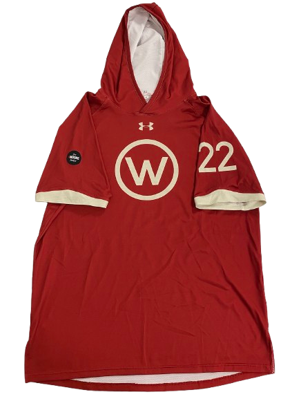 Steven Crowl Wisconsin Basketball Player Exclusive Pre-Game Warm-Up Short Sleeve Hoodie with 