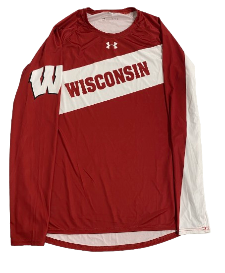 Steven Crowl Wisconsin Basketball Player Exclusive 2021 Pre-Game Warm-Up Long Sleeve Shooting Shirt (Size XL)