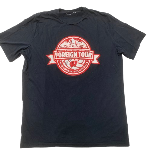 CC Crawford Wisconsin Volleyball SIGNED Player Exclusive "EUROPE 2023 FOREIGN TOUR" Practice Shirt (Size L)