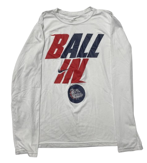 Joe Few Gonzaga Basketball Team Issued "BALL IN" Pre-Game Warm-Up / Bench Long Sleeve Shirt (Size M)