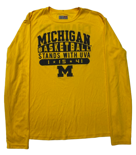 Jaelin Llewellyn Michigan Basketball Player Exclusive "MICHIGAN BASKETBALL STANDS WITH UVA" Pre-Game Warm-Up Long Sleeve Shooting Shirt (Size L)