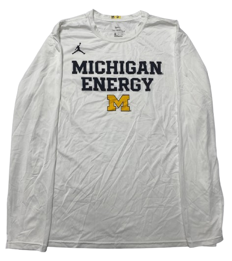 Jaelin Llewellyn Michigan Basketball Team Issued "MICHIGAN ENERGY" Pre-Game Warm-Up / Bench Long Sleeve Shooting Shirt with Player Tag (Size XL)