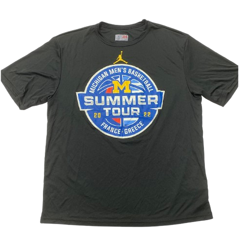 Jaelin Llewellyn Michigan Basketball Player Exclusive "2022 Summer Tour - France & Greece" Workout Shirt (Size L)