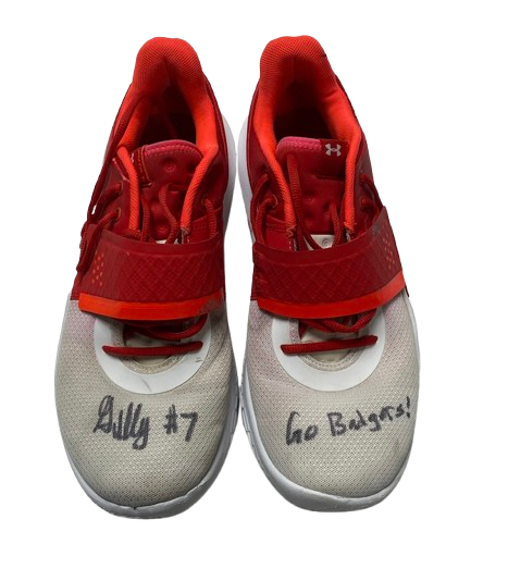Carter Gilmore Wisconsin Basketball Team Issued Signed & Inscribed Game Worn Shoes (Size 14)