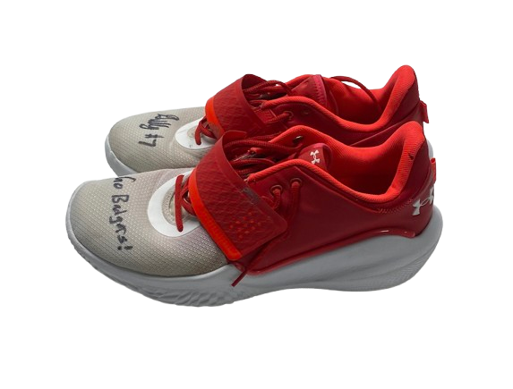 Carter Gilmore Wisconsin Basketball Team Issued Signed & Inscribed Game Worn Shoes (Size 14)