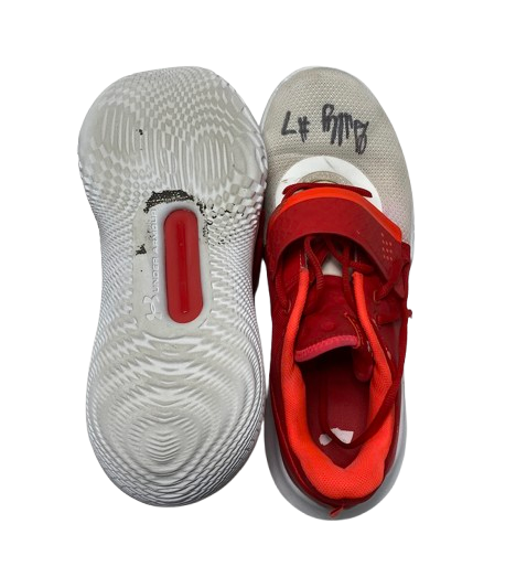 Carter Gilmore Wisconsin Basketball Team Issued Signed & Inscribed Game Worn Shoes (Size 14)