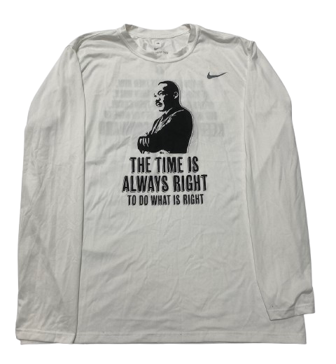 Ethan Morton Purdue Basketball Player Exclusive "MLK Day Game - THE TIME IS ALWAYS RIGHT" Pre-Game Warm-Up Long Sleeve Shooting Shirt (Size XL)
