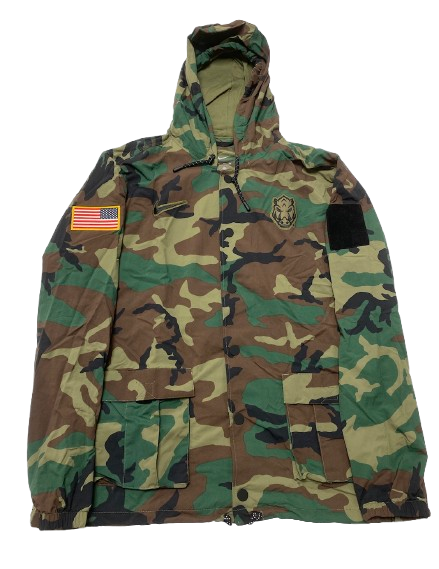 Jordan Anthony Arkansas Football Player Exclusive Camo Jacket with Sewn on American Flag (Size XXL)