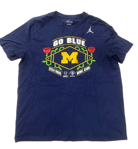 Micah Davis Michigan Football Team Issued "2024 ROSE BOWL" T-Shirt (Size L)