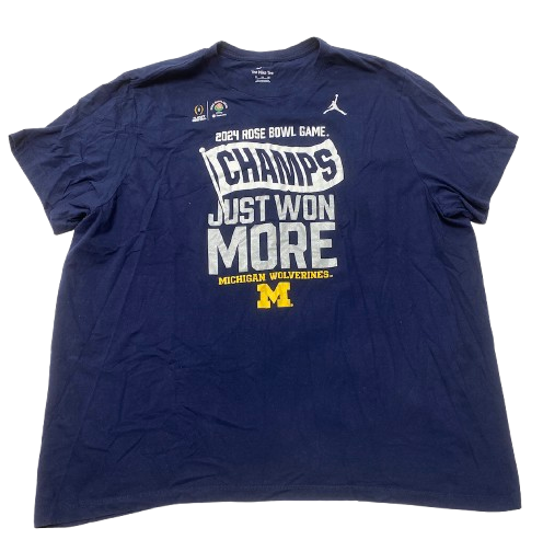 Micah Davis Michigan Football Team Issued "2024 ROSE BOWL GAME CHAMPS" On-Field T-Shirt (Size 3XL)