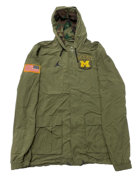Micah Davis Michigan Football Team Issued Premium Jacket with Sewn on Patches & American Flag (Size L)