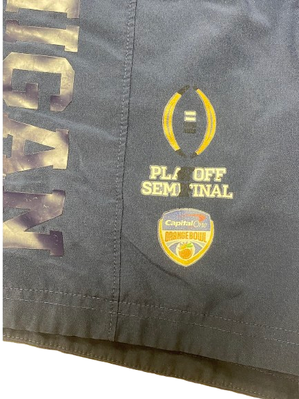 Micah Davis Michigan Football Player Exclusive "College Football Playoff Semifinal Orange Bowl" Pre-Game Warm-Up Shorts (Size L)