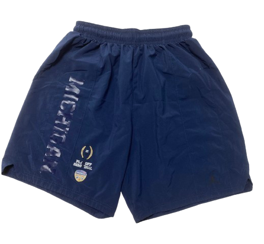 Micah Davis Michigan Football Player Exclusive "College Football Playoff Semifinal Orange Bowl" Pre-Game Warm-Up Shorts (Size L)