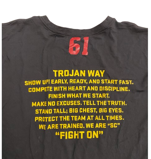 Joe Bryson USC Football Player Exclusive "TROJAN FIRST" Strength & Conditioning Weight Room Workout Shirt with 