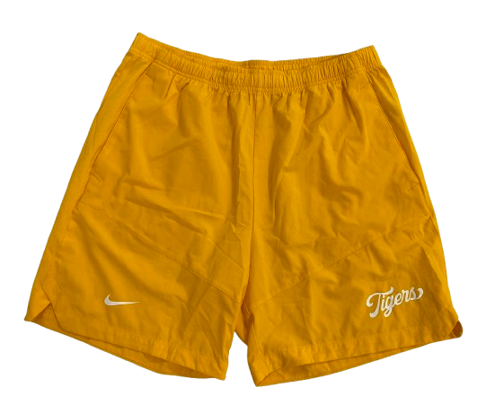 Brady Cook Missouri Football Team Issued "Script Tigers" Workout Shorts (Size L)