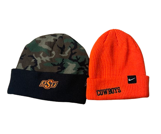 Alan Bowman Oklahoma State Football Team Issued Set of (2) Beanie Hats