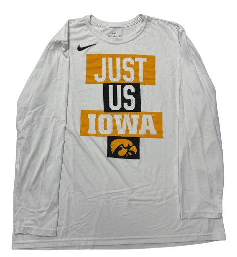 CJ Fredrick Iowa Basketball Team Issued "JUST US IOWA" Long Sleeve Bench Shirt (Size XXL)