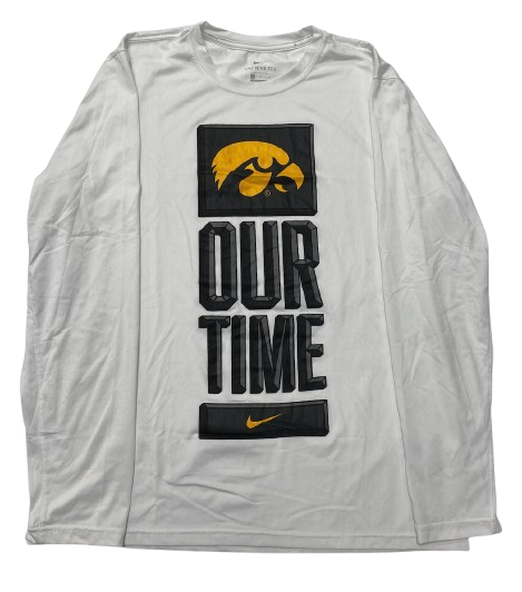 CJ Fredrick Iowa Basketball Team Issued "OUR TIME" Long Sleeve Bench Shirt (Size L)