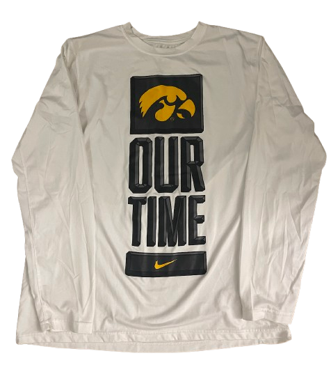 Joe Wieskamp Iowa Basketball Team Issued "OUR TIME" Long Sleeve Bench Shirt (Size L)