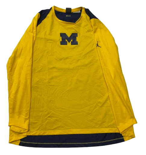 Michigan Basketball Player Exclusive Pre-Game Warm-Up Long Sleeve Shooting Shirt with Player Tag (Size XXL)