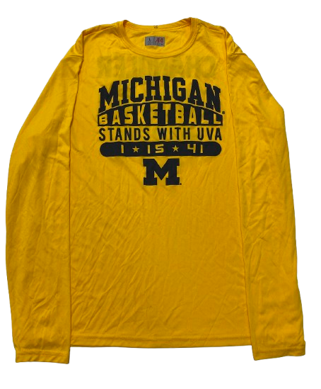 Jace Howard Michigan Basketball Player Exclusive "MICHIGAN BASKETBALL STANDS WITH UVA" Pre-Game Warm-Up Long Sleeve Shooting Shirt (Size L)